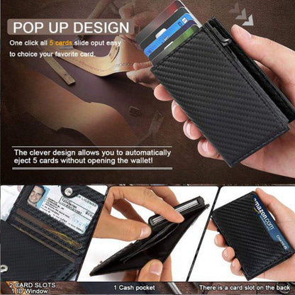 Multifunctional Aluminum Alloy Men's Leather Wallet RFID Anti-Magnetic Aluminum Box Card Clamp Buckle Cowhide Wallet Automatic Card Holder