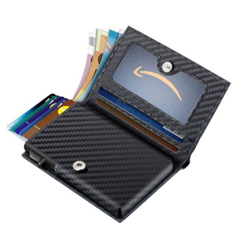 Multifunctional Aluminum Alloy Men's Leather Wallet RFID Anti-Magnetic Aluminum Box Card Clamp Buckle Cowhide Wallet Automatic Card Holder