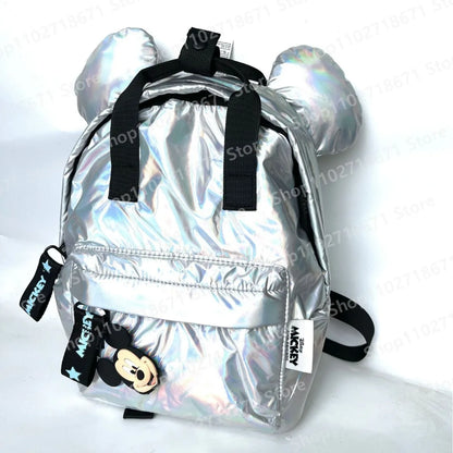 Disney Mickey Mouse Silver Laser Reflect Light Material Creative Design Backpack Girl Boy Schoolbag Kids Fashion Bag Gift