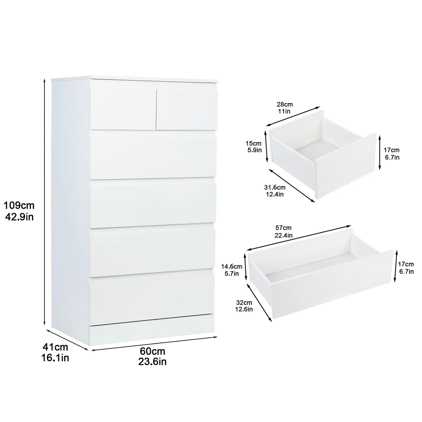 Dresser, Dresser for Bedroom, White Dresser with 6 Wood Large Drawers, Dressers & Chests of Drawers with Large Organizer, Tall D