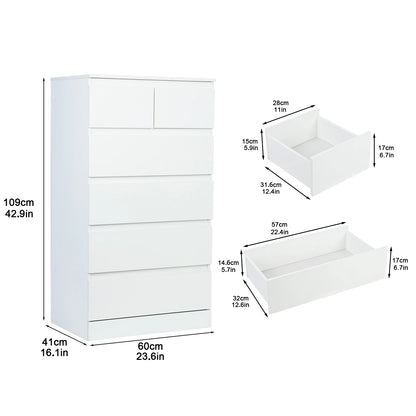 Dresser, Dresser for Bedroom, White Dresser with 6 Wood Large Drawers, Dressers & Chests of Drawers with Large Organizer, Tall D