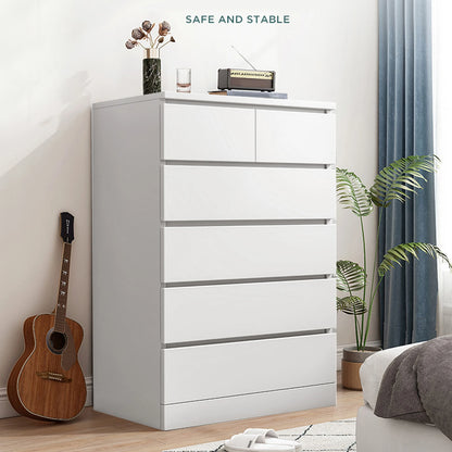 Dresser, Dresser for Bedroom, White Dresser with 6 Wood Large Drawers, Dressers & Chests of Drawers with Large Organizer, Tall D