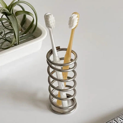 Spring Stainless Steel Cylindrical Toothbrush Stand Toothpaste Holder Pen Rack Storage Organizer Kitchen Bathroom Accessories