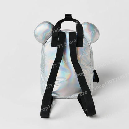 Disney Mickey Mouse Silver Laser Reflect Light Material Creative Design Backpack Girl Boy Schoolbag Kids Fashion Bag Gift