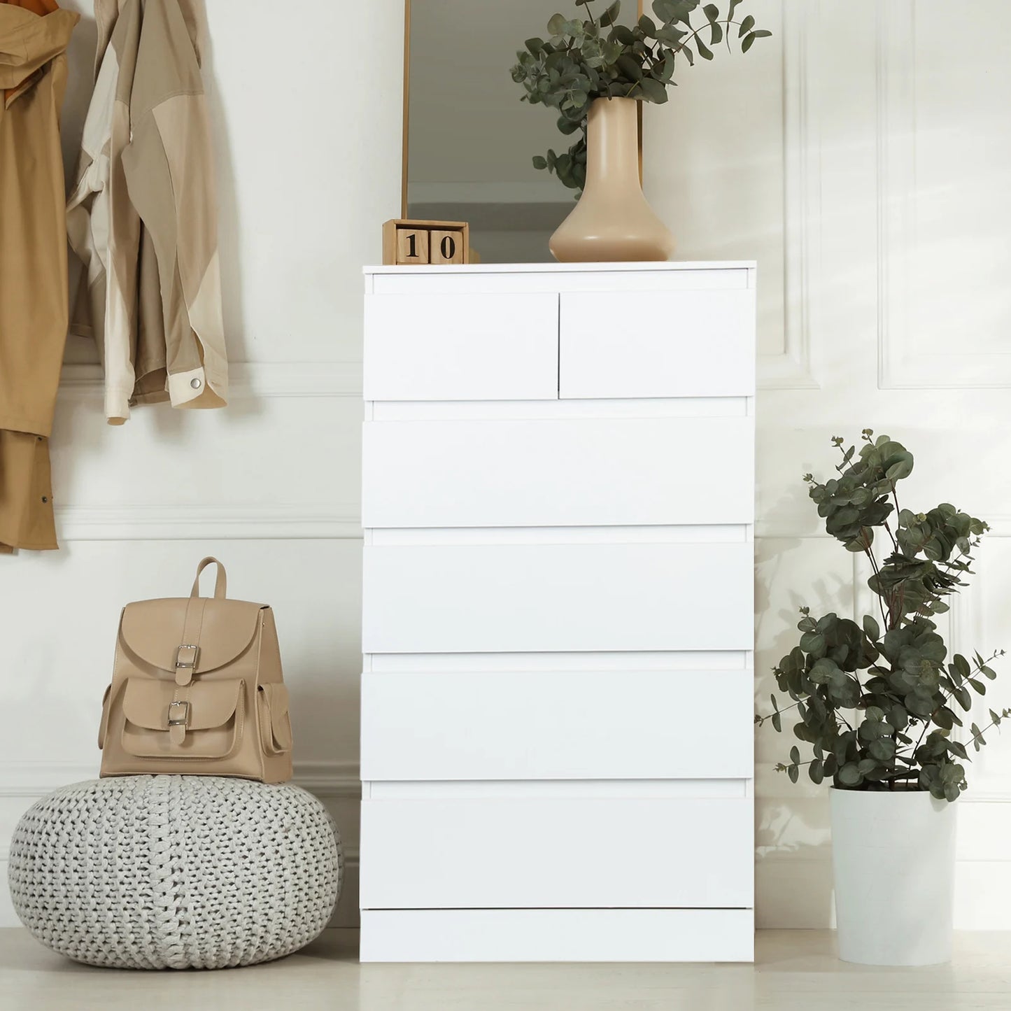 Dresser, Dresser for Bedroom, White Dresser with 6 Wood Large Drawers, Dressers & Chests of Drawers with Large Organizer, Tall D