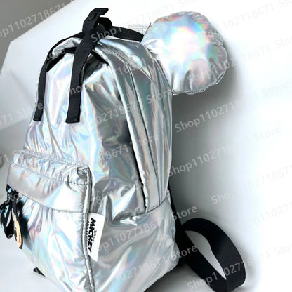 Disney Mickey Mouse Silver Laser Reflect Light Material Creative Design Backpack Girl Boy Schoolbag Kids Fashion Bag Gift